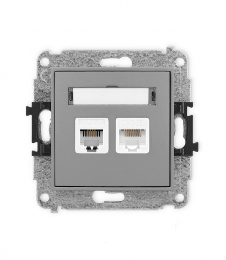 ICON Gniazdo telefoniczne 1xRJ11 + komputerowego pojedynczego 1xRJ45, kat. 5e, 8-stykowy, beznarzędziowe Szary mat Karlik 27IGTK