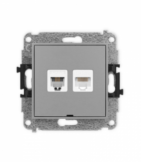 ICON Gniazdo telefoniczne 1xRJ11 + komputerowego pojedynczego 1xRJ45, kat. 5e, 8-stykowy, beznarzędziowe, bez pola opisowego Szary mat Karlik 27IGTKBO