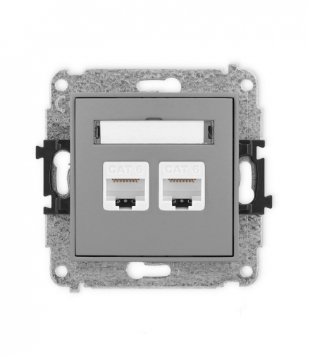 ICON Gniazdo komputerowe 2xRJ45, kat. 6, 8-stykowy Szary mat Karlik 27IGK-4