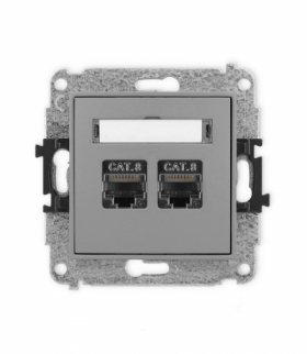 ICON Gniazdo komputerowe 2xRJ45, kat. 8, ekranowane, 8-stykowy Szary mat Karlik 27IGK-12