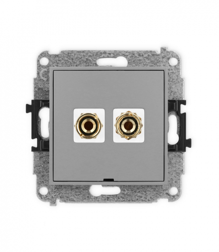 ICON Gniazdo głośnikowe pojedyncze, bez pola opisowego (typu banan - czerwony i czarny, pozłacany, 4 mm2, do lutowania) Szary mat Karlik 27IGGBO-3