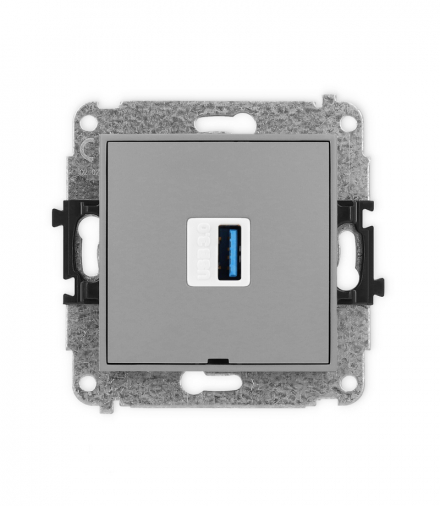 ICON Gniazdo pojedyncze 1xUSB A-A 3.0, bez pola opisowego Szary mat Karlik 27IGUSBBO-5