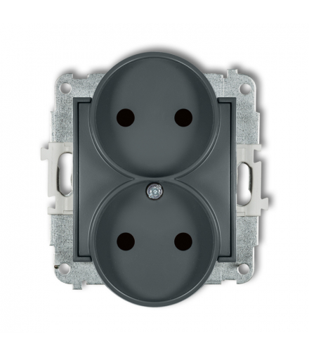 ICON Gniazdo podwójne do ramki bez uziemienia 2x2P (przesłony torów prądowych) grafitowy mat Karlik 28IGPR-2p