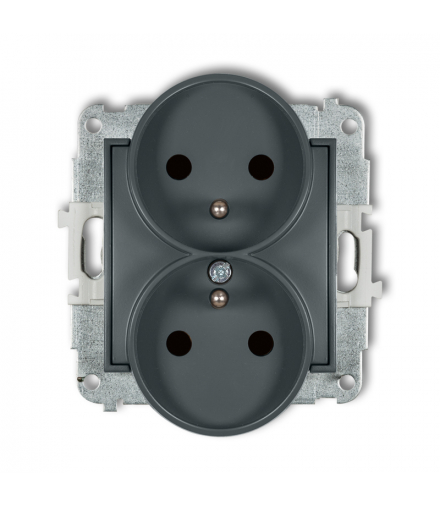 ICON Gniazdo podwójne do ramki z uziemieniem 2x(2P+Z) (przesłony torów prądowych) grafitowy mat Karlik 28IGPR-2zp
