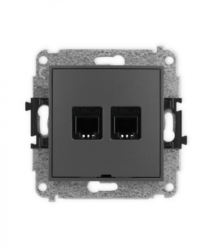 ICON Gniazdo telefoniczne 2xRJ11, 4-stykowy, beznarzędziowe, bez pola opisowego grafitowy mat Karlik 28IGTBO-2