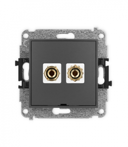 ICON Gniazdo głośnikowe pojedyncze, bez pola opisowego (typu banan - czerwony i czarny, pozłacany, 4 mm2, do lutowania) grafitowy mat Karlik 28IGGBO-3