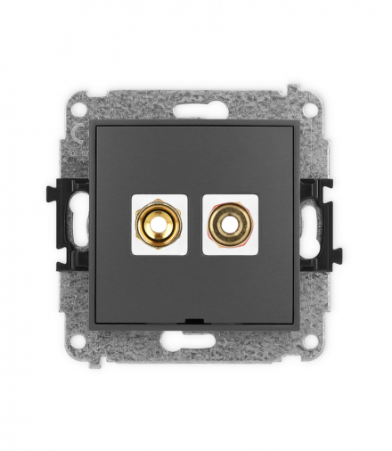 ICON Gniazdo głośnikowe pojedyncze, bez pola opisowego (typu banan - czerwony i czarny, pozłacany, 4 mm2, skręcany) grafitowy mat Karlik 28IGGBO-4