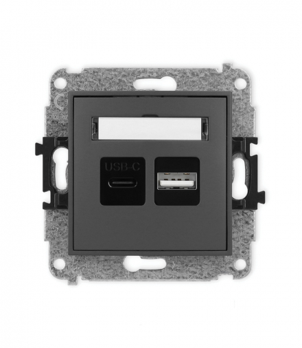 ICON Ładowarka podwójna USB C + USB A, 20W max. grafitowy mat Karlik 28ICUSB-8