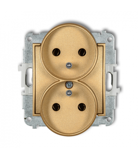 ICON Gniazdo podwójne do ramki z uziemieniem 2x(2P+Z) (bez przesłon torów prądowych) złoty Karlik 29IGPR-2z