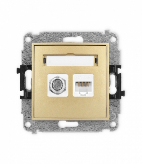 ICON Gniazdo antenowe pojedyncze typu F (SAT) + gniazdo komputerowe 1xRJ45, kat. 5e, 8-stykowy złoty Karlik 29IGFK-1