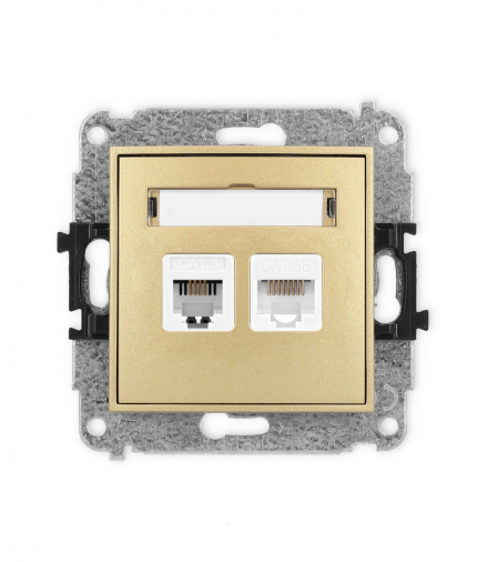 ICON Gniazdo telefoniczne 1xRJ11 + komputerowego pojedynczego 1xRJ45, kat. 5e, 8-stykowy, beznarzędziowe złoty Karlik 29IGTK