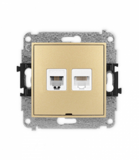ICON Gniazdo telefoniczne 1xRJ11 + komputerowego pojedynczego 1xRJ45, kat. 5e, 8-stykowy, beznarzędziowe, bez pola opisowego złoty Karlik 29IGTKBO
