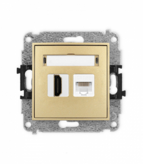 ICON Gniazdo pojedyncze HDMI 2.0 + gniazda komp. poj. 1xRJ45, kat. 5e, 8-stykowy złoty Karlik 29IGHK