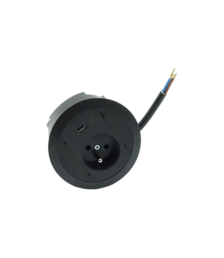 Gniazdo meblowe zest 1x250V typ E + ładowarka USB typ A kabel czarny Simon480 48330E10C000000-44