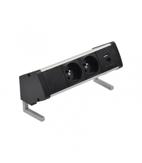 Biurkowy zestaw gniazd 2x250V typ E + ładowarka USB A-C szybkozłącza aluminium czarny Simon480 48410E20B000000-40