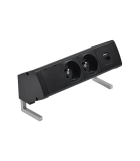 Biurkowy zestaw gniazd 2x250V typ E + ładowarka USB A-C szybkozłącza czarny Simon480 48410E20B000000-44