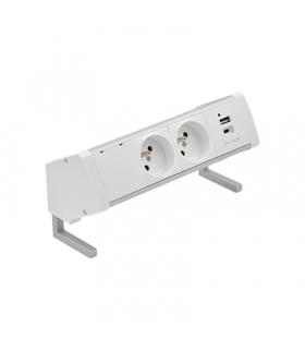 Biurkowy zestaw gniazd 3x250V typ E + plakietka 2xRJ45 szybkozłącza aluminium biały Simon480 48410E300K00000-30