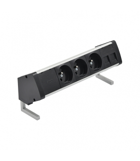 Biurkowy zestaw gniazd 3x250V typ E + plakietka 2xRJ45 szybkozłącza aluminium czarny Simon480 48410E300K00000-40