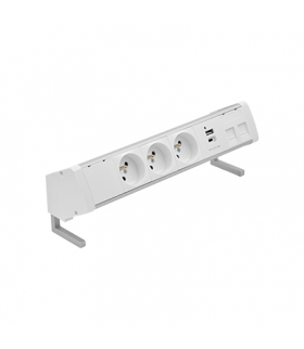 Biurkowy zestaw gniazd 3x250V typ E + ładowarka USB A-C+ plakietka 2xRJ45 szybkozł. aluminium biały Simon480 48410E30BK00000-30