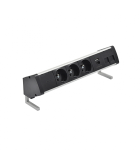 Biurkowy zestaw gniazd 3x250V typ E + ładowarka USB A-C+ plakietka 2xRJ45 szybkozł. aluminium czarny Simon480 48410E30BK00000-40