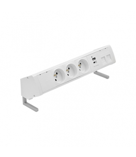 Biurkowy zestaw gniazd 3x250V typ E + ładowarka USB A-C+ plakietka 2xRJ45 szybkozłącza biały Simon480 48410E30BK00000-33