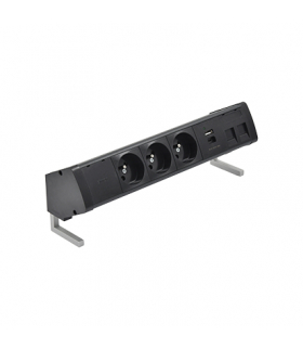 Biurkowy zestaw gniazd 3x250V typ E + ładowarka USB A-C+ plakietka 2xRJ45 szybkozłącza czarny Simon480 48410E30BK00000-44