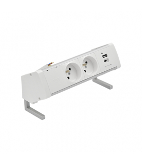 Biurkowy zestaw gniazd 2x250V typ E + ładowarka USB A-C kabel aluminium biały Simon480 48430E20B000000-30