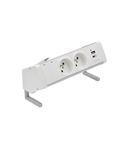 Biurkowy zestaw gniazd 2x250V typ E + ładowarka USB A-C kabel aluminium biały Simon480 48430E20B000000-30