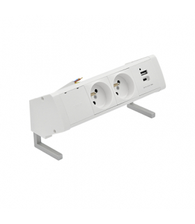 Biurkowy zestaw gniazd 2x250V typ E + ładowarka USB A-C kabel biały Simon480 48430E20B000000-33