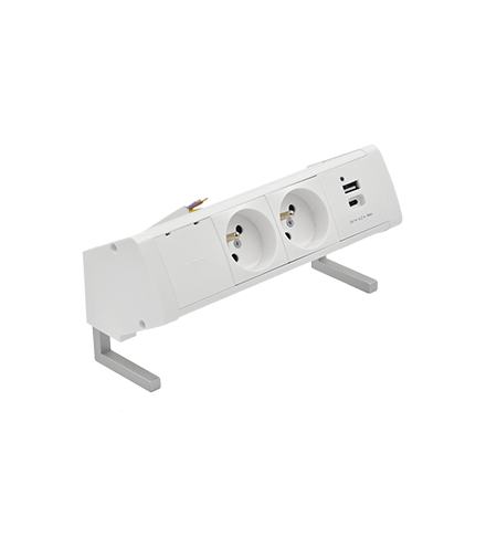 Biurkowy zestaw gniazd 2x250V typ E + ładowarka USB A-C kabel biały Simon480 48430E20B000000-33