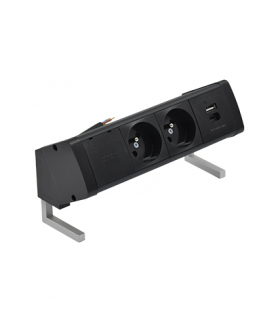 Biurkowy zestaw gniazd 2x250V typ E + ładowarka USB A-C kabel czarny Simon480 48430E20B000000-44