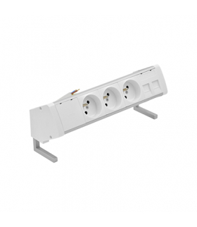 Biurkowy zestaw gniazd 3x250V typ E + plakietka 2xRJ45 kabel aluminium biały Simon480 48430E300K00000-30