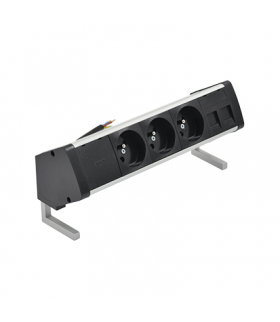 Biurkowy zestaw gniazd 3x250V typ E + plakietka 2xRJ45 kabel aluminium czarny Simon480 48430E300K00000-40