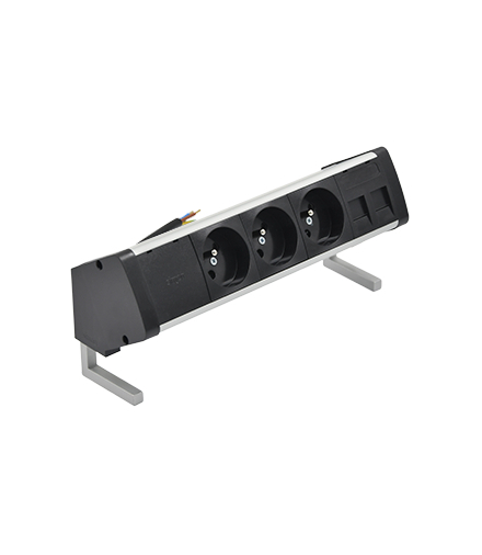 Biurkowy zestaw gniazd 3x250V typ E + plakietka 2xRJ45 kabel aluminium czarny Simon480 48430E300K00000-40