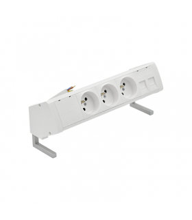 Biurkowy zestaw gniazd 3x250V typ E + plakietka 2xRJ45 kabel biały Simon480 48430E300K00000-33