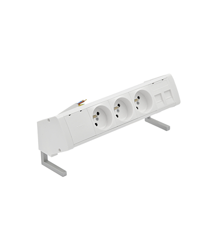 Biurkowy zestaw gniazd 3x250V typ E + plakietka 2xRJ45 kabel biały Simon480 48430E300K00000-33
