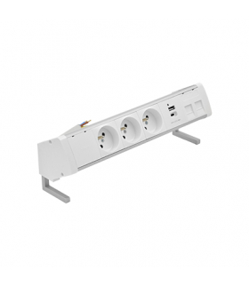 Biurkowy zestaw gniazd 3x250V typ E + ładowarka USB A-C+ plakietka 2xRJ45 kabel aluminium biały Simon480 48430E30BK00000-30