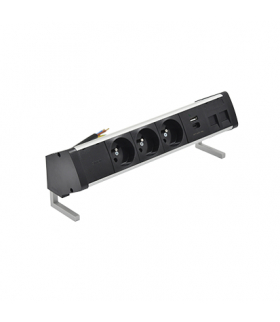Biurkowy zestaw gniazd 3x250V typ E + ładowarka USB A-C+ plakietka 2xRJ45 kabel aluminium czarny Simon480 48430E30BK00000-40