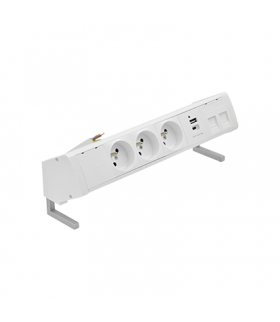 Biurkowy zestaw gniazd 3x250V typ E + ładowarka USB A-C+ plakietka 2xRJ45 kabel biały Simon480 48430E30BK00000-33