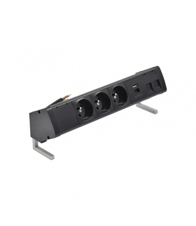 Biurkowy zestaw gniazd 3x250V typ E + ładowarka USB A-C+ plakietka 2xRJ45 kabel czarny Simon480 48430E30BK00000-44
