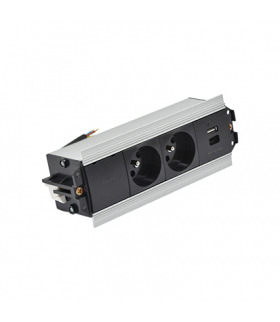 Mediaport Indesk 2x250V typ E + ładowarka USB A-C szybkozłącza aluminium czarny Simon480 48510E20B000000-40