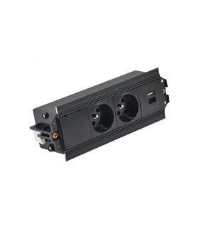 Mediaport Indesk 2x250V typ E + ładowarka USB A-C szybkozłącza czarny Simon480 48510E20B000000-44
