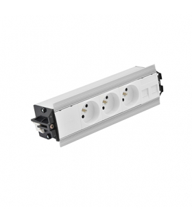 Mediaport Indesk 3x250V typ E+ plakietka 2xRJ45 szybkozłącza aluminium biały Simon480 48510E300K00000-30