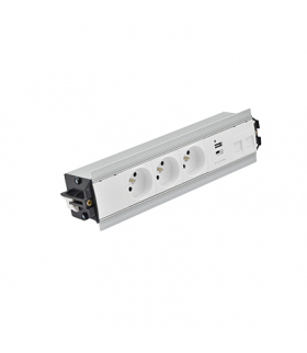 Mediaport Indesk 3x250V typ E + ładowarka USB A-C+ plakietka 2xRJ45 szybkozłącza aluminium biały Simon480 48510E30BK00000-30