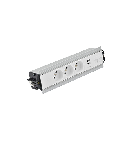 Mediaport Indesk 3x250V typ E + ładowarka USB A-C+ plakietka 2xRJ45 szybkozłącza aluminium biały Simon480 48510E30BK00000-30