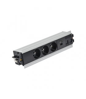 Mediaport Indesk 3x250V typ E + ładowarka USB A-C+ plakietka 2xRJ45 szybkozłącza aluminium czarny Simon480 48510E30BK00000-40