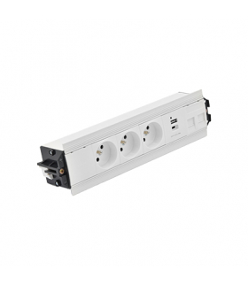 Mediaport Indesk 3x250V typ E + ładowarka USB A-C+ plakietka 2xRJ45 szybkozłącza biały Simon480 48510E30BK00000-33