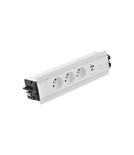 Mediaport Indesk 3x250V typ E + ładowarka USB A-C+ plakietka 2xRJ45 szybkozłącza biały Simon480 48510E30BK00000-33