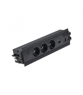 Mediaport Indesk 3x250V typ E + ładowarka USB A-C+ plakietka 2xRJ45 szybkozłącza czarny Simon480 48510E30BK00000-44