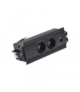 Mediaport Indesk 2x250V typ E + ładowarka USB A-C kabel czarny Simon480 48530E20B000000-44